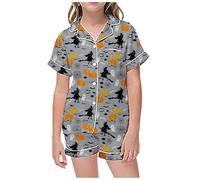 Generisch Fleece Strampler Baby Kinder mit Halloween-Print Knopfkragen, kurzärmelig, Oberteil Shorts Nicki Schlafanzug Mädchen 74 (Grey, 2-3 Years)