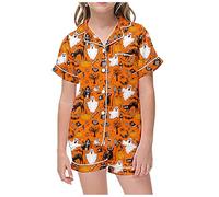 Generisch Fleece Strampler Baby Kinder mit Halloween-Print Knopfkragen, kurzärmelig, Oberteil Shorts Nicki Schlafanzug Mädchen 74 (White, 6-7 Years)