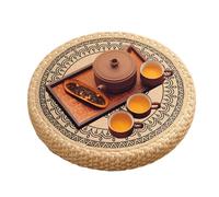 Generisch Floor Cushion Pad, Handwoven Seat Mat, Boho Meditation Pillow 15.75 inches, Breathable Natural Fiber, Ergonomic Round Design, Beige, Home Yoga Relaxation, Long-Lasting Hand-Woven