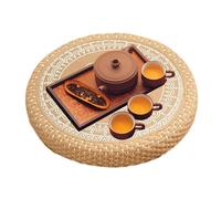 Generisch Floor Cushion Pad, Handwoven Seat Mat, Boho Meditation Pillow 15.75 inches, Breathable Natural Fiber, Ergonomic Round Design, Beige, Home Yoga Relaxation, Long-Lasting Hand-Woven