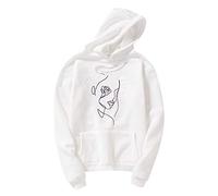 Generisch Flor Color Mujer Top Sudadera Larga Manga con Capucha Lindo Suéter Sólido Mujer Blusa Alas de Ángel Negro Grande, Blanco, S