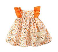 Generisch Floral Beach Bag Volantes Vestido De Verano Infant Conjunto Niñas Sin Mangas Bebé Vestidos De Niñas Vestidos De Ni, naranja, 2-3 años