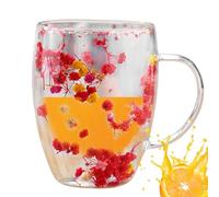 Generisch Flower Tea Cup - Taza de café de | Resistente al calor Cappuccino Latte Glasses | Taza de café Built-in Selected Dried Flowers for Family Friends Enamels butterfFly Flower Coffee Cup