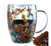 Generisch Flower Tea Cup - Taza de café de | Resistente al calor Cappuccino Latte Glasses | Taza de café Built-in Selected Dried Flowers for Family Friends Enamels butterfFly Flower Coffee Cup