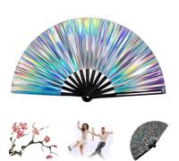 Generisch For Boots On The Ground Fan Large Holographic Folding Hand Fan For Boots on the Ground Hand Fan Fan Foldable Craft Holding Laser Colors Hand Fan,Party,Dance Entusiasts Gift (silver)