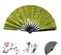 Generisch For Boots On The Ground Fan Large Holographic Folding Hand Fan For Boots on the Ground Hand Fan Fan Foldable Craft Holding Laser Colors Hand Fan,Party,Dance Entusiasts Gift (verde)
