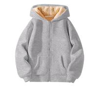 Generisch For Children - Sudadera de forro polar para mujer, con cremallera completa, forro grueso, gris, 11-12 años