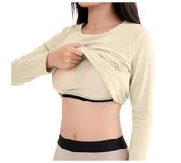 Generisch Forro polar interior para mujer, camiseta interior cálida con sujetador integrado, ropa interior funcional de manga larga para el invierno, corte estrecho con almohadilla en el pecho, parte