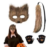 Generisch Fox Face Cover And Tail | Disfraz de Halloween Cosplay | Halloween Cat Tail Face Cover Paw Gloves Kit Boys Girls Adults Men Women For Party Masquerade Convention Carnival