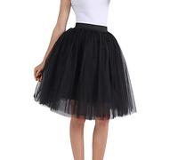 Generisch Frauen Tüllröcke Knielanger Langer Tutu für Erwachsene, geschichtet, kurzer Abschlussball, Party, Midirock (Black, XL)