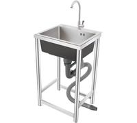 Generisch Fregadero de acero inoxidable con grifo, de pie, 45 x 40 cm, ideal para cocina, garaje y sótano