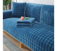 Generisch Funda de Terciopelo for sofá 1/2/3/4 plazas, Antideslizante for esquinero en Forma L/U, Protectora Suave for Perros y Gatos(Dark Blue,110x210cm)