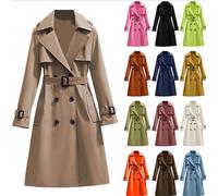 Generisch Gabardina clásica para mujer, con botones cruzados, multicolor, cinturón de cintura con cordón, longitud media, estilo británico, elegante chaqueta de abrigo, beige, S