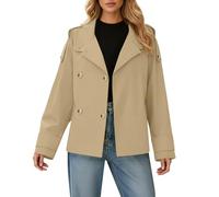 Generisch Gabardina corta de talla grande, chaqueta cruzada con cuello alto, ropa de trabajo informal, ligera