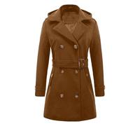 Generisch Gabardina de abrigo de talla grande con cinturón de botones para estilo casual calidez comodidad, marrón, 3XL