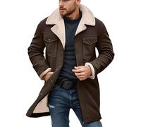 Generisch Gabardina de ante para hombre, cortavientos, cálida, forrada para exteriores, chaqueta larga y ajustada, abrigo de invierno, abrigo de invierno de un solo pecho, abrigo de invierno para