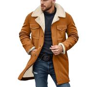 Generisch Gabardina de ante para hombre, cortavientos, cálida, forrada para exteriores, chaqueta larga y ajustada, abrigo de invierno, abrigo de invierno de un solo pecho, abrigo de invierno para