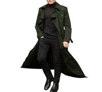 Generisch Gabardina larga para hombre, cortavientos, impermeable, chaqueta de entretiempo, cómoda, larga, suelta, abrigo de solapa, abrigo de entretiempo, abrigo cálido y resistente a la lluvia, AB