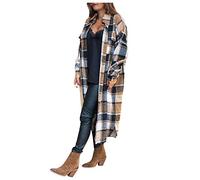 Generisch Gabardina larga para mujer con estampado a cuadros como moda al aire libre para cualquier época del año, marrón, M