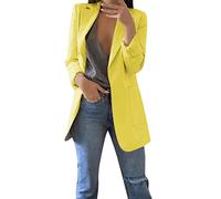 Generisch Gabardina para mujer, azul y rojo, con bolsillo en la manga larga, abrigo de invierno hasta la rodilla, amarillo, S