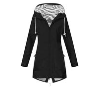 Generisch Gabardina para mujer, chubasquero impermeable para mujer, otoño e invierno, a prueba de viento, a rayas, traje de tela para montañismo, chaqueta de entretiempo con capucha, chaqueta para