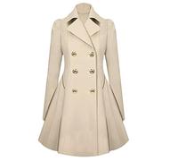 Generisch Gabardina para mujer con cuello de solapa, cierre de botones de doble botonadura, corte en A, elegante, chaqueta de entretiempo con prácticos bolsillos para conscientes del estilo, beige, M