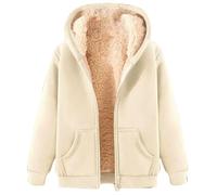 Generisch Gabardina para mujer, elegante, monocolor, cálido, abrigo de entretiempo, chaqueta de invierno, manga larga, abrigo con capucha, beige, XXL