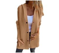 Generisch Gabardina para mujer, elegante, monocolor, cálido, abrigo de entretiempo, chaqueta de invierno de manga larga, marrón, M