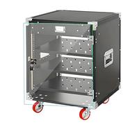Generisch Gabinete Estéreo, Gabinete Almacenamiento Multimedia 4 Niveles, con Puertas Vidrio, Cerradura, Rueda Móvil, For Tocadiscos Vinilo, Consola Juegos, Soporte For Tocadiscos(67X52X49.5cm)