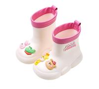 Generisch Girls And Boys Spring And Autumn Winter Mid Tube With Cotton Cover Removable Student Cute Dinosaur Non Slip Wear Outdoor Baby Children's Rain Boots Botas de agua 32, Blanco, 18 EU