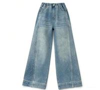 Generisch Glitterside - Pantalones vaqueros para niña con detalles laterales brillantes, pierna acampanada, corte recto, pantalones de moda para niños, para uso diario, ocio, escuela, azul, 6-7 años