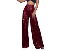 Generisch Glitzer Hose Damen Freizeithose Damen Festlich Pailletten Winterhose Disco Damenhose Oversized Fit Weite Hose Alltags Schlaghose Bootcut Sporthose Elegant Partyhose Lange Outdoorhose, Wein