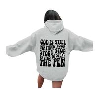 Generisch God is Still Writing Your Story - Sudadera con capucha para mujer con texto inspirador, cómoda sudadera de manga larga, con prácticos bolsillos, Gris claro., S