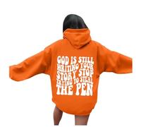 Generisch God is Still Writing Your Story - Sudadera con capucha para mujer, diseño de letras, de gran tamaño, informal, de manga larga, con capucha, cordón y bolsillos, naranja, S