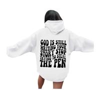 Generisch God is Still Writing Your Story - Sudadera con capucha para mujer, diseño de letras, de gran tamaño, informal, de manga larga, con capucha, cordón y bolsillos, Blanco, XXL