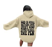 Generisch God is Still Writing Your Story - Sudadera con capucha para mujer, diseño de letras, de gran tamaño, informal, de manga larga, con capucha, cordón y bolsillos, caqui, S