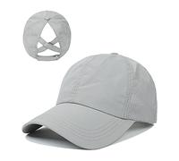 Generisch Gorra de cola de caballo para mujer, diseño cruzado, transpirable, de secado rápido, gorro deportivo para moño alto y trenza, gorra de correr, gris, Talla única
