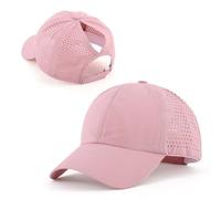 Generisch Gorra de cola de caballo para mujer, diseño cruzado, transpirable, de secado rápido, gorro deportivo para moño alto y trenza, gorra de correr, Rosa., Talla única