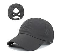 Generisch Gorra de cola de caballo para mujer, diseño cruzado, transpirable, de secado rápido, gorro deportivo para moño alto y trenza, gorra de correr, Grau-01., Talla única