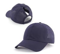 Generisch Gorra de cola de caballo para mujer, diseño cruzado, transpirable, de secado rápido, gorro deportivo para moño alto y trenza, gorra de correr, Azul Oscuro-01, Talla única