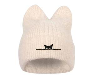 Generisch Gorro con orejas de gato para mujer, gorro de punto de invierno con forro polar, multifuncional, resistente al viento, elástico, transpirable, pasamontañas, diario, gorro de invierno cálido
