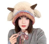 Generisch Gorro de Animal - Ajuste elástico, Orejas de Oveja cálidas, Gorro de Invierno, Bonito y, Gorro de Punto para Mujer, Mujer, Adulto, niña, Desplazamiento, Escuela, Viajes, Ciclismo