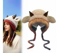 Generisch Gorro de asta creativo y bolsillo 2 en 1, sombrero de almacenamiento para cuernos de ciervo, 360° a prueba de viento, plegable, gorro de punto cálido (tipo F)