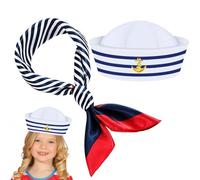 Generisch Gorro de capitán para hombre, gorro de marinero, juego de bufanda, disfraz de marinero, gorros de estilo marino, divertido traje marino para disfraces de fiesta, ideal para juegos de rol