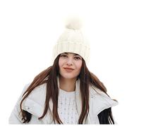 Generisch Gorro de invierno para mujer, gorro de punto grueso suave con gorro de nieve de punto cálido, Blanco, talla única