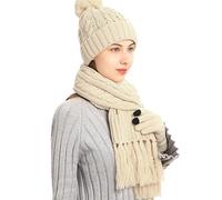 Generisch Gorro de invierno para mujer, juego de guantes para pantalla táctil, gorro de punto, gorro de invierno, bufandas, guantes de invierno, 3 en 1, #2-b - beige, Talla única