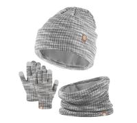 Generisch Gorro de invierno para niños, guantes y bufandas, conjunto de sombreros con pompón de punto, calentador de cuello, polaina, manoplas, juego de forro polar, gris, talla única