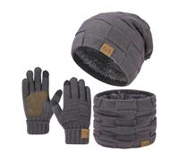Generisch Gorro de lana cálida de punto de invierno y forro polar, guantes de peto y juego de tres piezas para hombre y mujer, bufanda adolescente y niña, gris, talla única