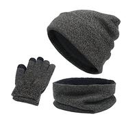 Generisch Gorro de lana cálido para mujer y hombre, guantes de invierno de tres piezas, gorro de punto de nieve, paraguas, manoplas, bufandas, conjuntos, guantes para mujer, azul, gris oscuro, Talla