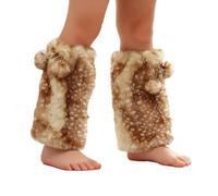 Generisch Gorro de peluche con estampado de cuernos, piel sintética, capucha de animal, gorro de invierno, calentador de piernas de piel sintética esponjoso, cubrebotas, medias por debajo de la